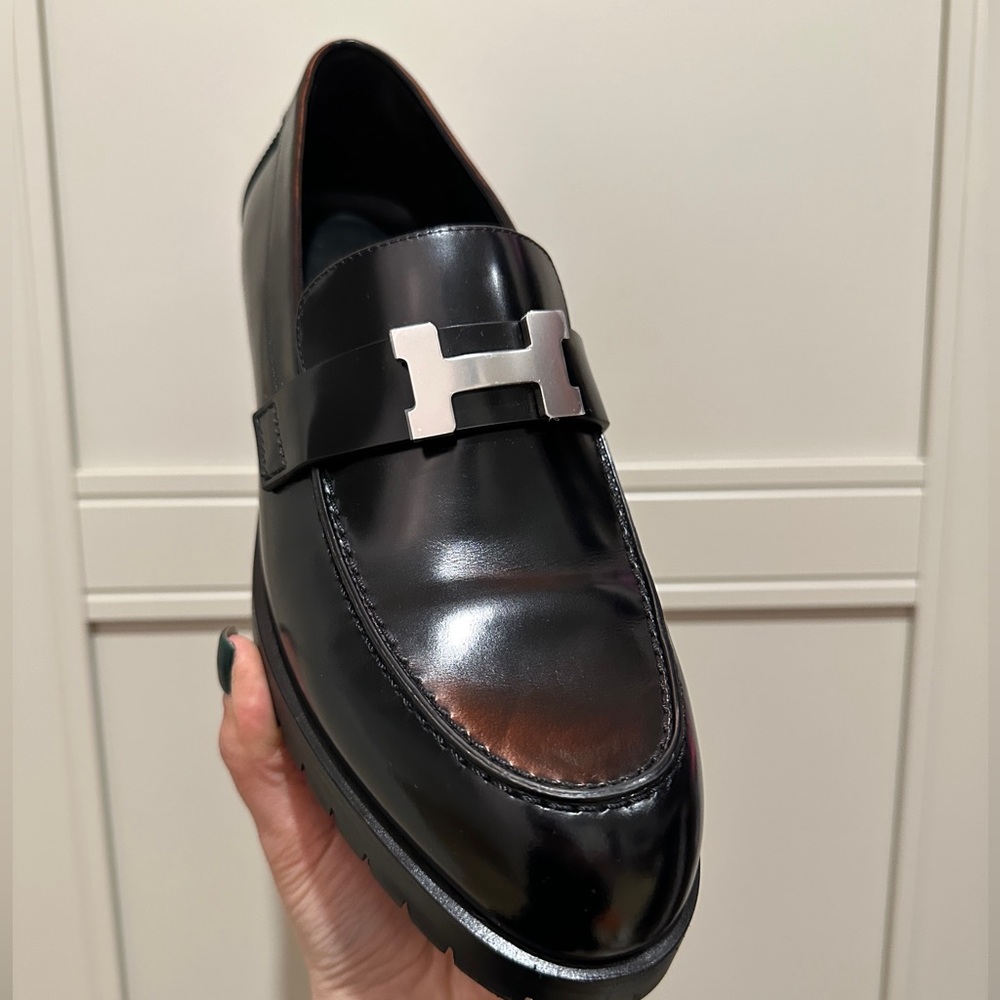 Hermes Black Loafers with Silver Accent - Picture 6 of 10
